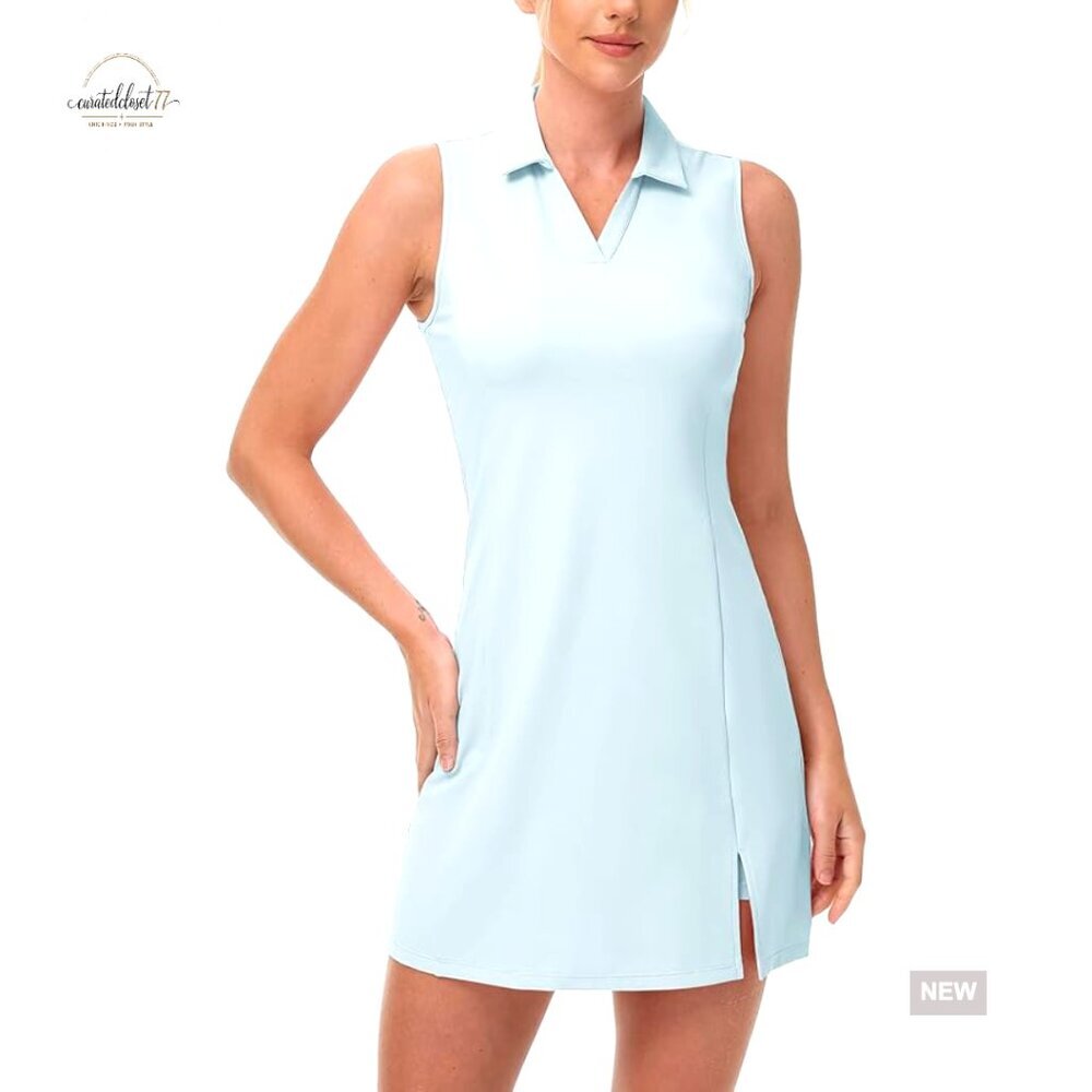 Sleeveless V-Neck Tennis Dress with Shorts Pocket Activewear Regular Fit